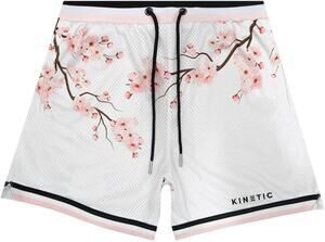 Kinetic Kings Cherry Blossom Active Shorts 5" Pockets Drawstring White Pink M